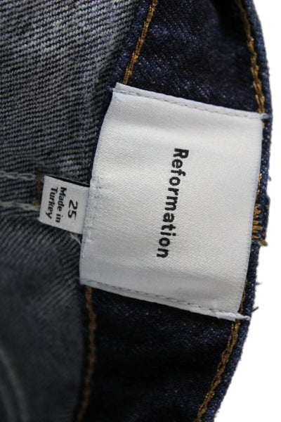 Reformation Unisex Dark Blue Straight Wide Leg Jeans High Rise Denim Size 25 Pla