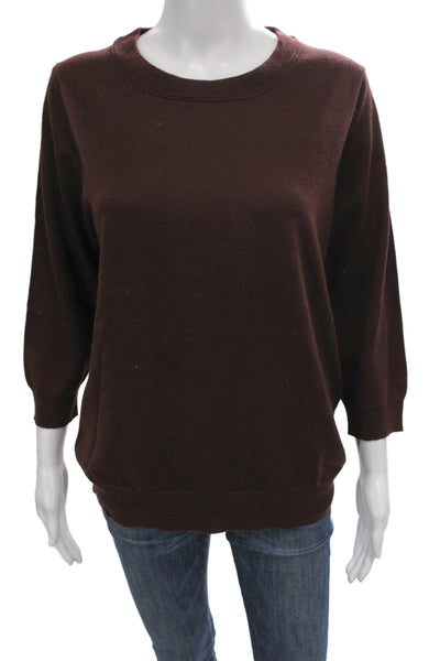 J Crew Womens Brown Cotton Polyester Pullover Sweater 3/4 Sleeve Size M