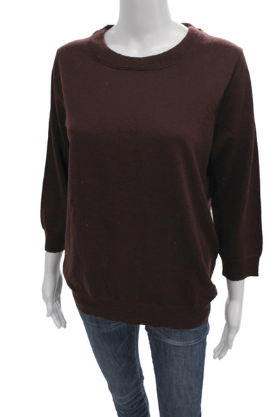 J Crew Womens Brown Cotton Polyester Pullover Sweater 3/4 Sleeve Size M