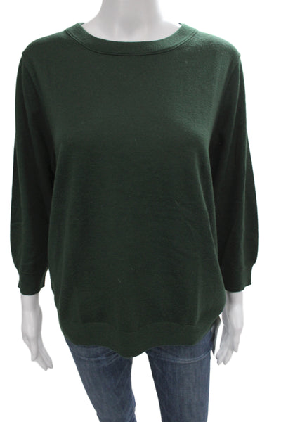 J Crew Women Pullover Sweater Green 3/4 Sleeve Crew Neck Cotton Polyester Size M