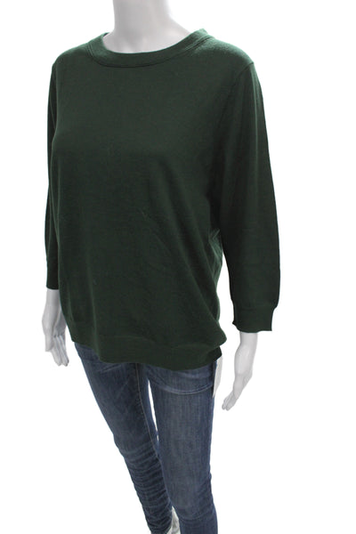 J Crew Women Pullover Sweater Green 3/4 Sleeve Crew Neck Cotton Polyester Size M