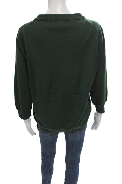 J Crew Women Pullover Sweater Green 3/4 Sleeve Crew Neck Cotton Polyester Size M