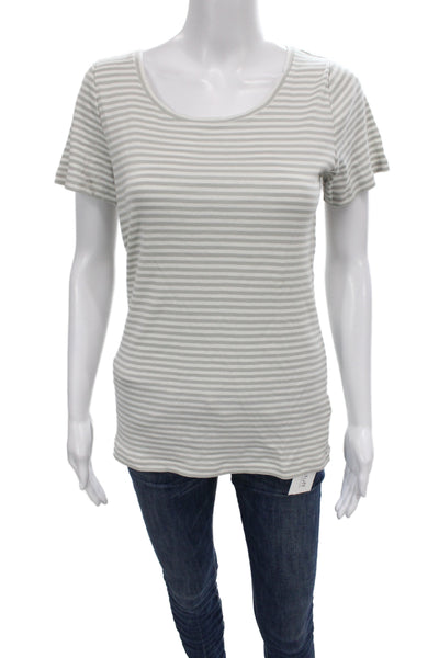 J Crew Womens Striped Gray Cotton Jersey T Shirt Round Neck Short Sleeve Size L