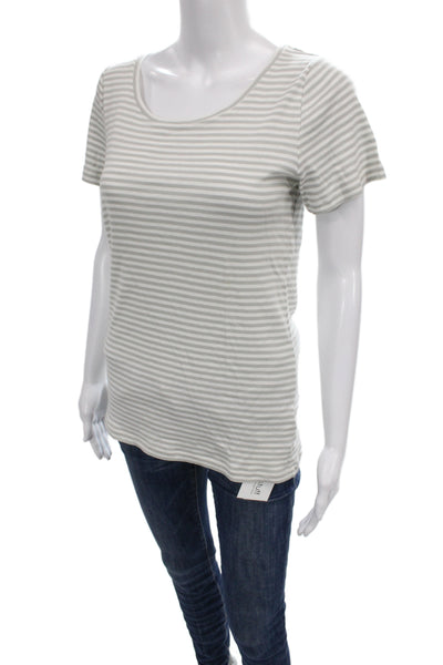 J Crew Womens Striped Gray Cotton Jersey T Shirt Round Neck Short Sleeve Size L