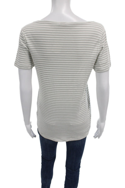 J Crew Womens Striped Gray Cotton Jersey T Shirt Round Neck Short Sleeve Size L