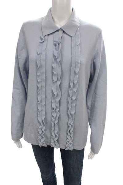 Bogner Womens Pullover Light Blue Collared Button Long Sleeve Size 44