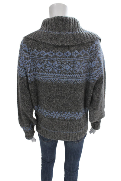 Free People Unisex Fair Isle Collared Full Zip Cardigan Dark Gray Size L