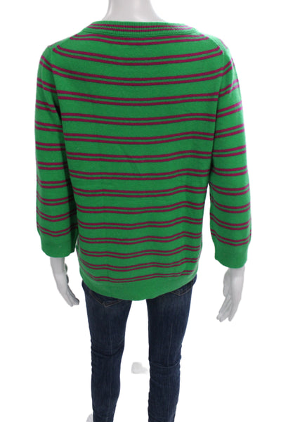 J Crew Unisex Striped Green Pullover Crewneck 3/4 Sleeve Cotton Sweater Size M