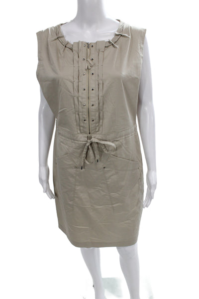 Elie Tahari Women Shift Dress Beige Cotton Sleeveless Drawstring Size 10