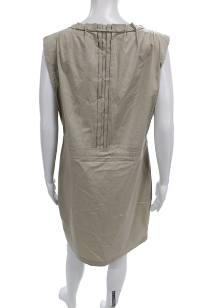 Elie Tahari Women Shift Dress Beige Cotton Sleeveless Drawstring Size 10