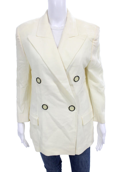 Crisca Womens Beige Wool Blazer Collared Button Solid Long Sleeve 80s Size 40