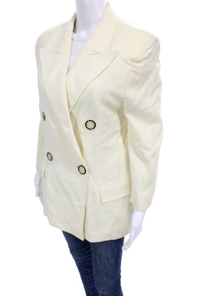 Crisca Womens Beige Wool Blazer Collared Button Solid Long Sleeve 80s Size 40