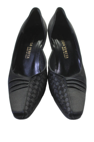 Bottega Veneta Women's  Suede Pump Woven Closed Toed Kitten Heels Black Size 7