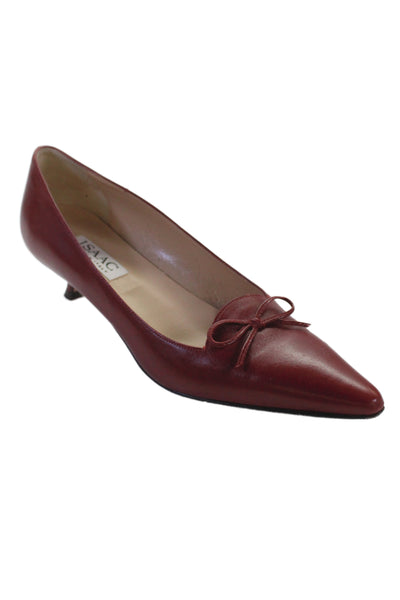 Isaac Mizrahi Womens Leather  Pointed Toe Bow Pump Kitten Heels Red Size 7.5