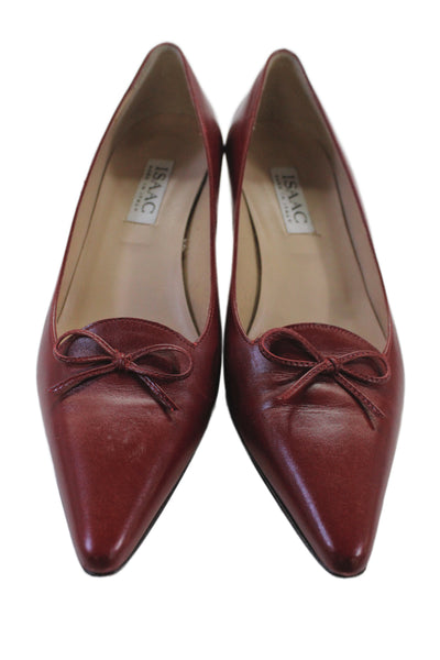 Isaac Mizrahi Womens Leather  Pointed Toe Bow Pump Kitten Heels Red Size 7.5