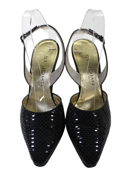 St. John Leather Pointed Toe Sling back Heels Black Size 7