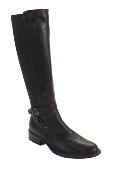 Aquatalia Leather Buckled Tall Riding Boots Brown Size 8