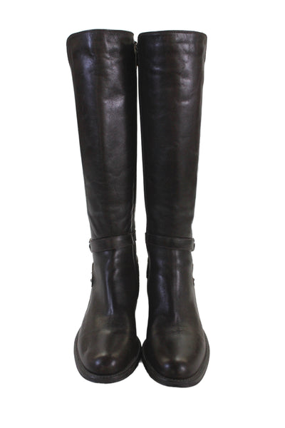 Aquatalia Leather Buckled Tall Riding Boots Brown Size 8