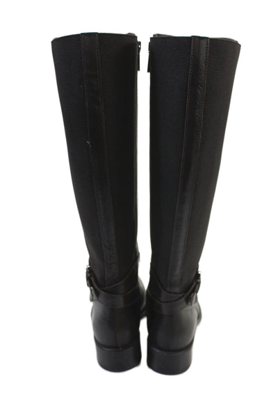 Aquatalia Leather Buckled Tall Riding Boots Brown Size 8