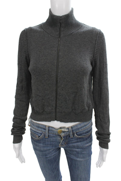 Theory Women Full Zip Mock Neck Dark Gray Cotton Cashmere Sweater Size M