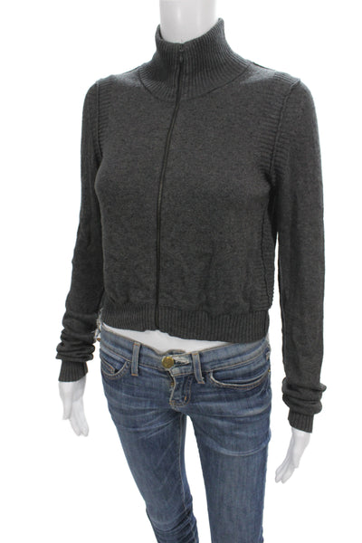 Theory Women Full Zip Mock Neck Dark Gray Cotton Cashmere Sweater Size M