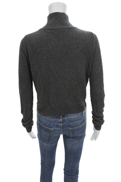 Theory Women Full Zip Mock Neck Dark Gray Cotton Cashmere Sweater Size M