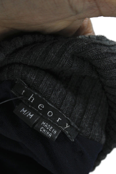 Theory Women Full Zip Mock Neck Dark Gray Cotton Cashmere Sweater Size M