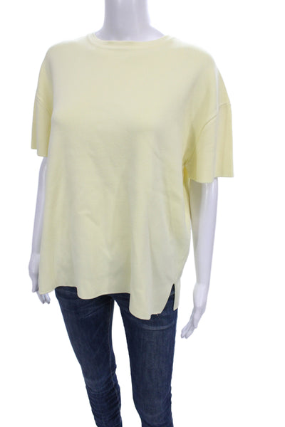 Zara Women Yellow Crew Neck Short Sleeve Basic T-Shirt Size S