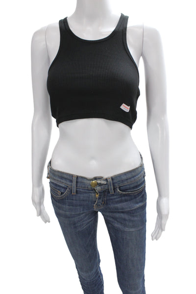 Alexander Wang Women Cropped Silk High Neck Tank Black Size XS