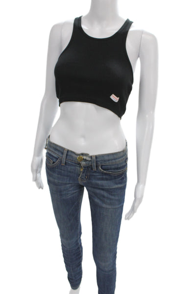 Alexander Wang Women Cropped Silk High Neck Tank Black Size XS