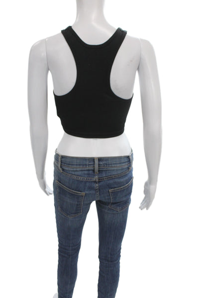 Alexander Wang Women Cropped Silk High Neck Tank Black Size XS
