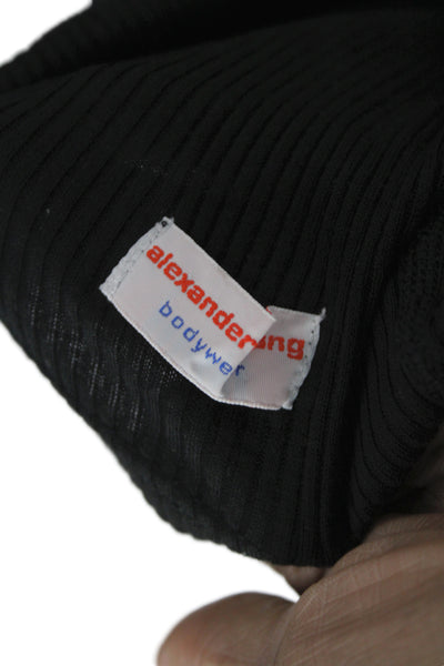 Alexander Wang Women Cropped Silk High Neck Tank Black Size XS
