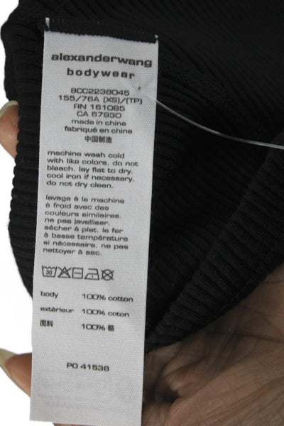 Alexander Wang Women Cropped Silk High Neck Tank Black Size XS