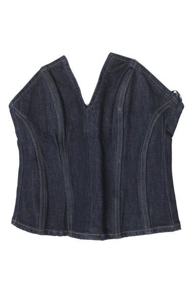 Zara Women Cropped V Neck Strapless Top Dark Blue Cotton Elastane Size XS