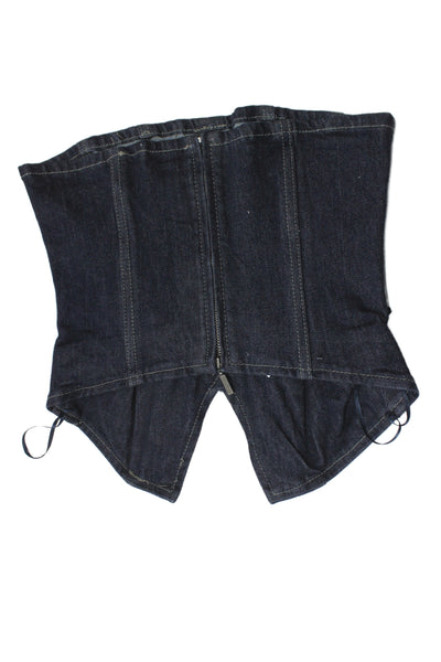Zara Women Cropped V Neck Strapless Top Dark Blue Cotton Elastane Size XS