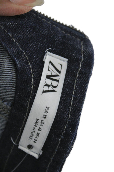 Zara Women Cropped V Neck Strapless Top Dark Blue Cotton Elastane Size XS