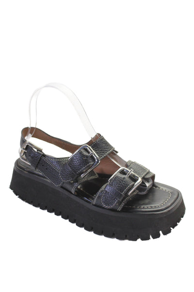 Labucq Womens Leather Platform Slingback Sandals Black Size 38 8