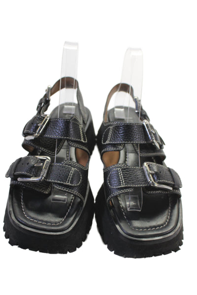 Labucq Womens Leather Platform Slingback Sandals Black Size 38 8