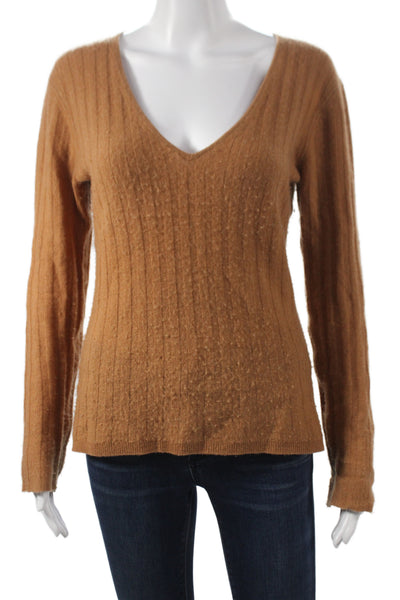 Naadam Women Pullover V-Neck 100% Cashmere Brown Long Sleeve Size S