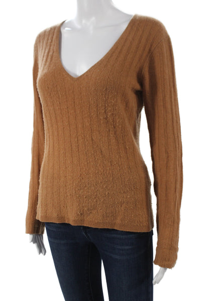 Naadam Women Pullover V-Neck 100% Cashmere Brown Long Sleeve Size S