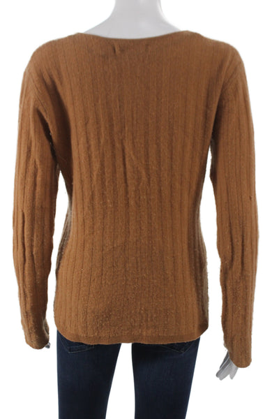 Naadam Women Pullover V-Neck 100% Cashmere Brown Long Sleeve Size S
