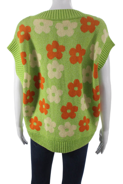 Zara Womens Green Floral Cotton V Neck Sleeveless Sweater Vest Size S