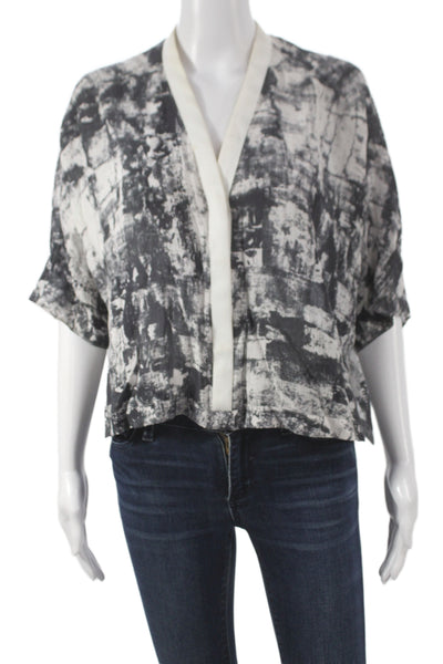 Helmut Lang Womens Cropped Kimono Blouse Black V-Neck Graphic Print Size S