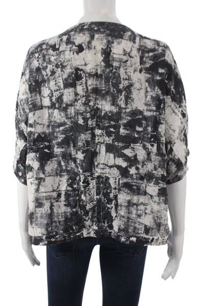 Helmut Lang Womens Cropped Kimono Blouse Black V-Neck Graphic Print Size S