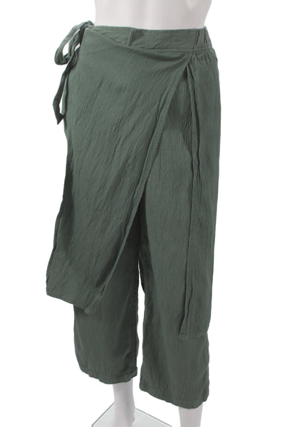 Zara Womens Wrap Pants Green Viscose Linen Size XS