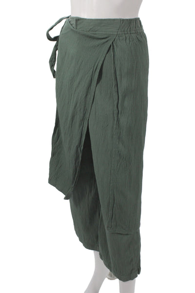 Zara Womens Wrap Pants Green Viscose Linen Size XS