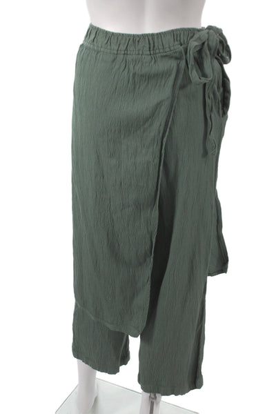 Zara Womens Wrap Pants Green Viscose Linen Size XS