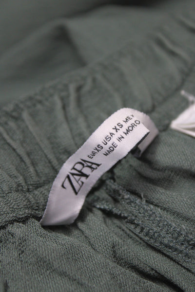 Zara Womens Wrap Pants Green Viscose Linen Size XS