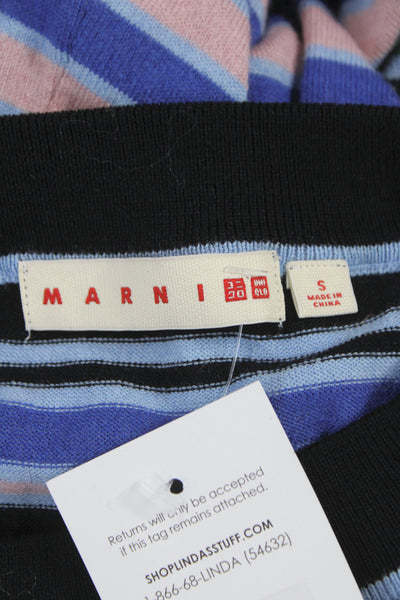Marni Women Striped Black Sleeveless Sweater Dress Mid Calf Crew Neck Size S