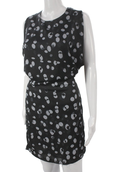 Vince Women Black Polka Dot Blouson Dress Sleeveless Zip Size S